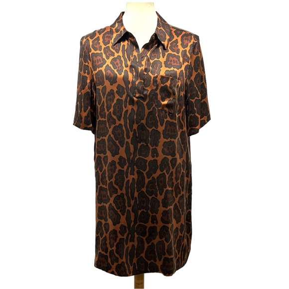 Equipment Dresses & Skirts - Equipment Femme Silk Animal Print Short Sleeve Shirt Dress Women’s Large